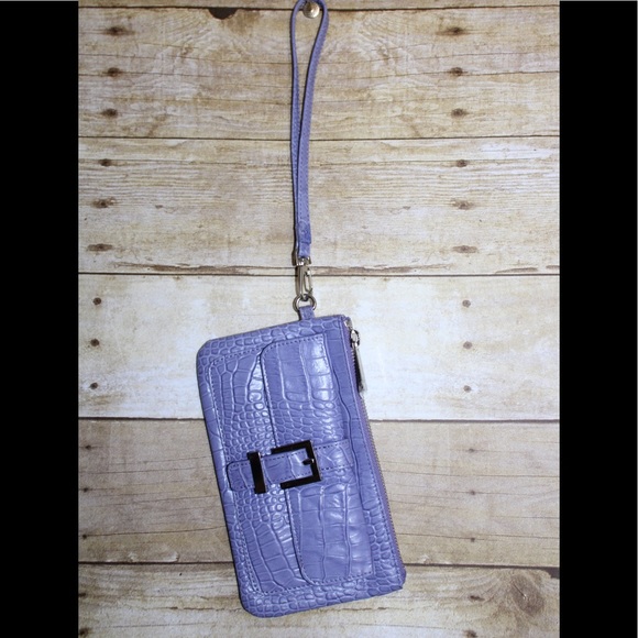 ๐3/20$5/25๐NWOT EXPRESS PURPLE FAUX ALLIGATOR LEATHER WRISTLET CLUTCH - Picture 4 of 16